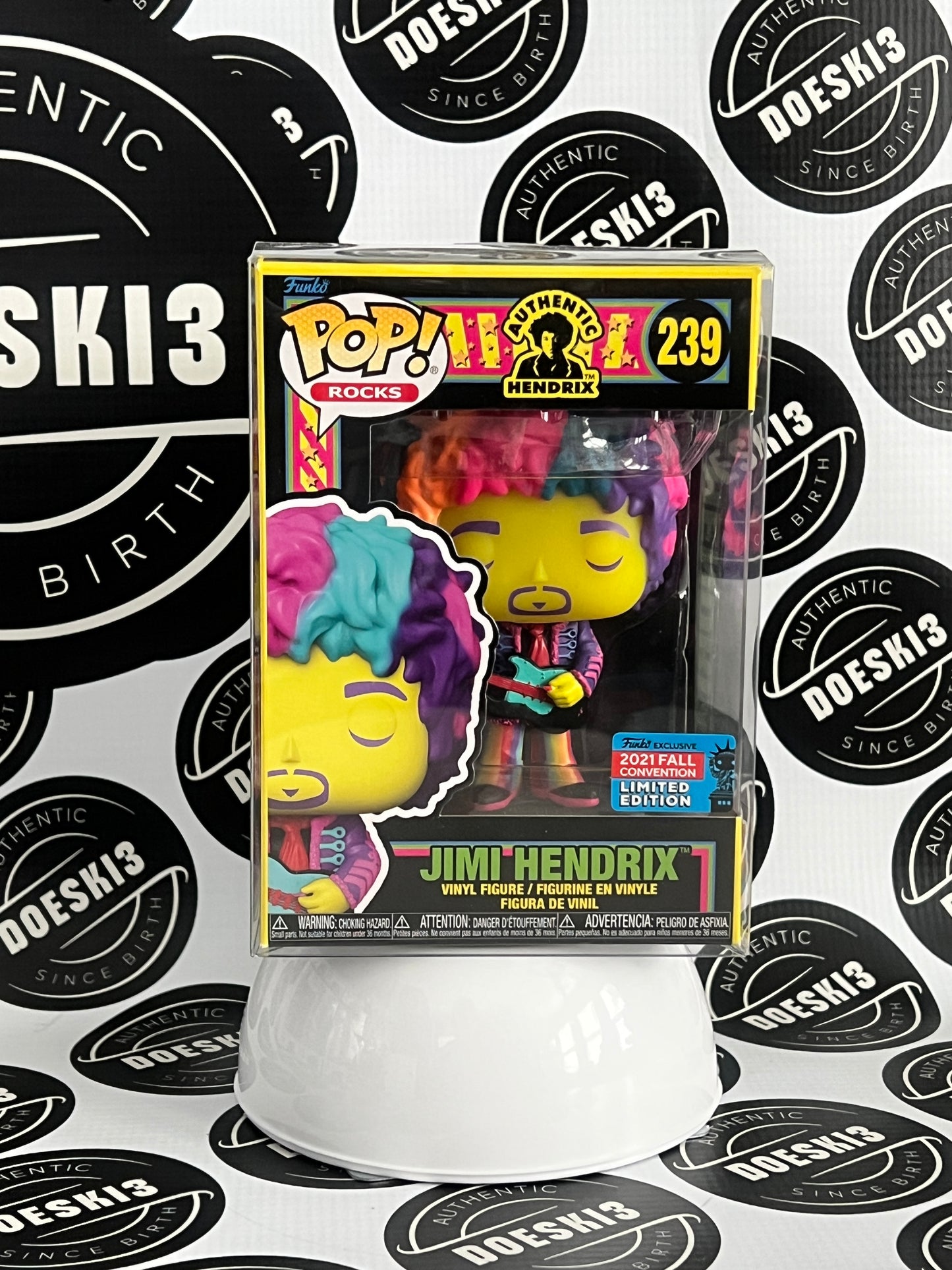 Funko Pop! Rocks Jimi Hendrix #239 Funko Black Light Fall Convention sticker W/Protector