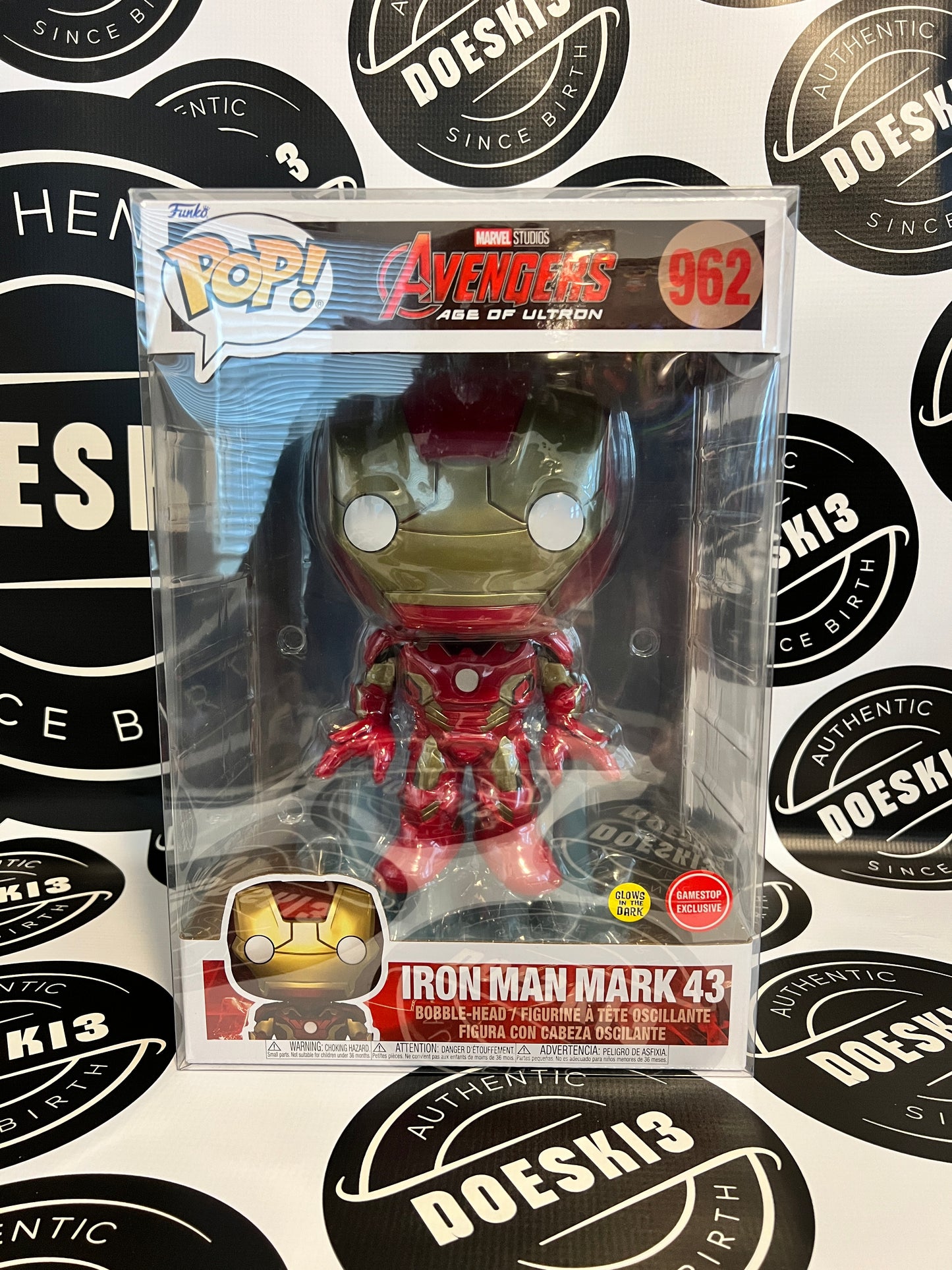 Funko Pop! Marvel Iron Man Mark 43 #962 (10in Jumbo) (Glows in the dark GameStop Exclusive) W/Protector