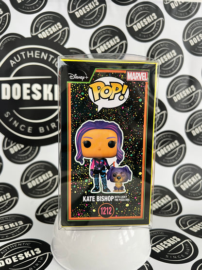 Funko Pop Marvel #1212 Black Light Kate Bishop with Lucky the Pizza Dog Target Exclusive W/Protector