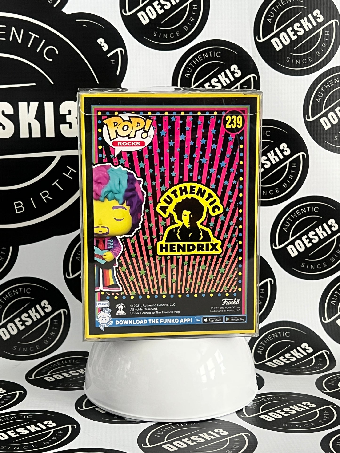 Funko Pop! Rocks Jimi Hendrix #239 Funko Black Light Fall Convention sticker W/Protector